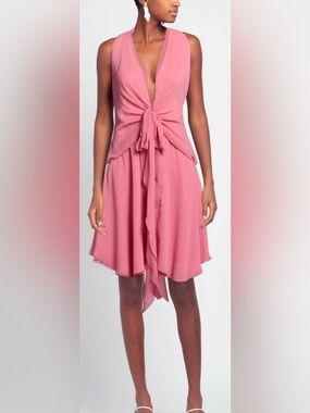 MATILDE COUTURE Pink Voile Halter Tie Front Above Knee Dress: Size 4